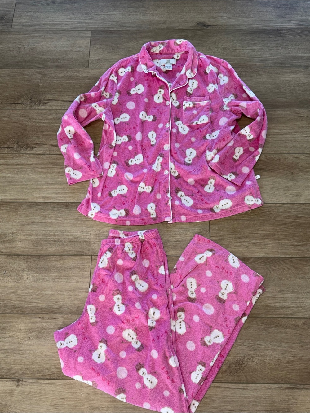Karen Neuberger pink fleece snowman 2 piece pajamas size woman’s XLarge - Picture 3 of 5